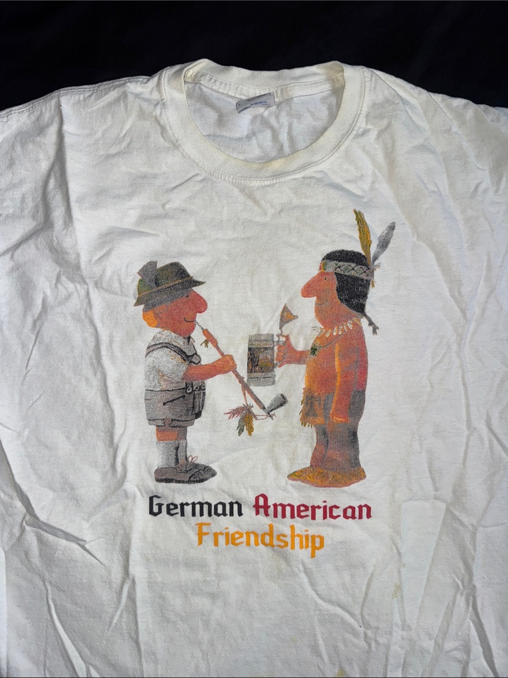 Vintage 90s single stitch White Graphic Tee - German American Friendship